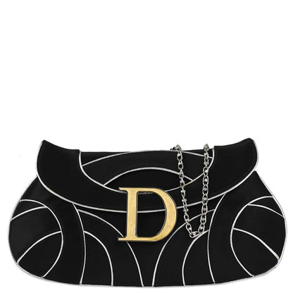 Christian Dior Black Satin Crystal Chain D Flap Shoulder Bag