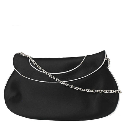 Christian Dior Black Satin Crystal Chain D Flap Shoulder Bag