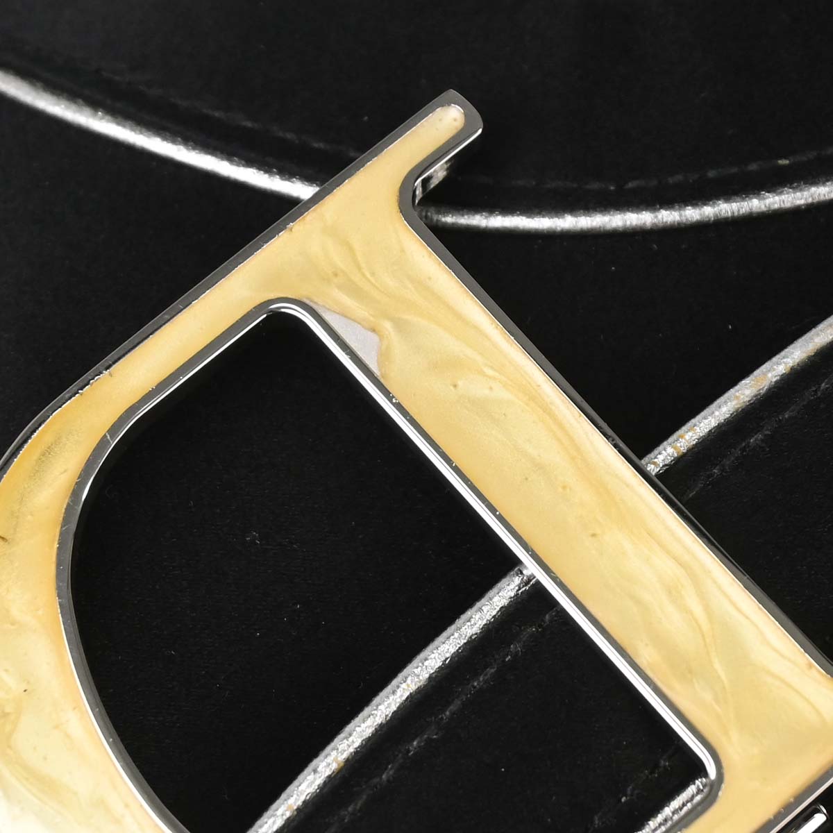 Christian Dior Black Satin Crystal Chain D Flap Shoulder Bag