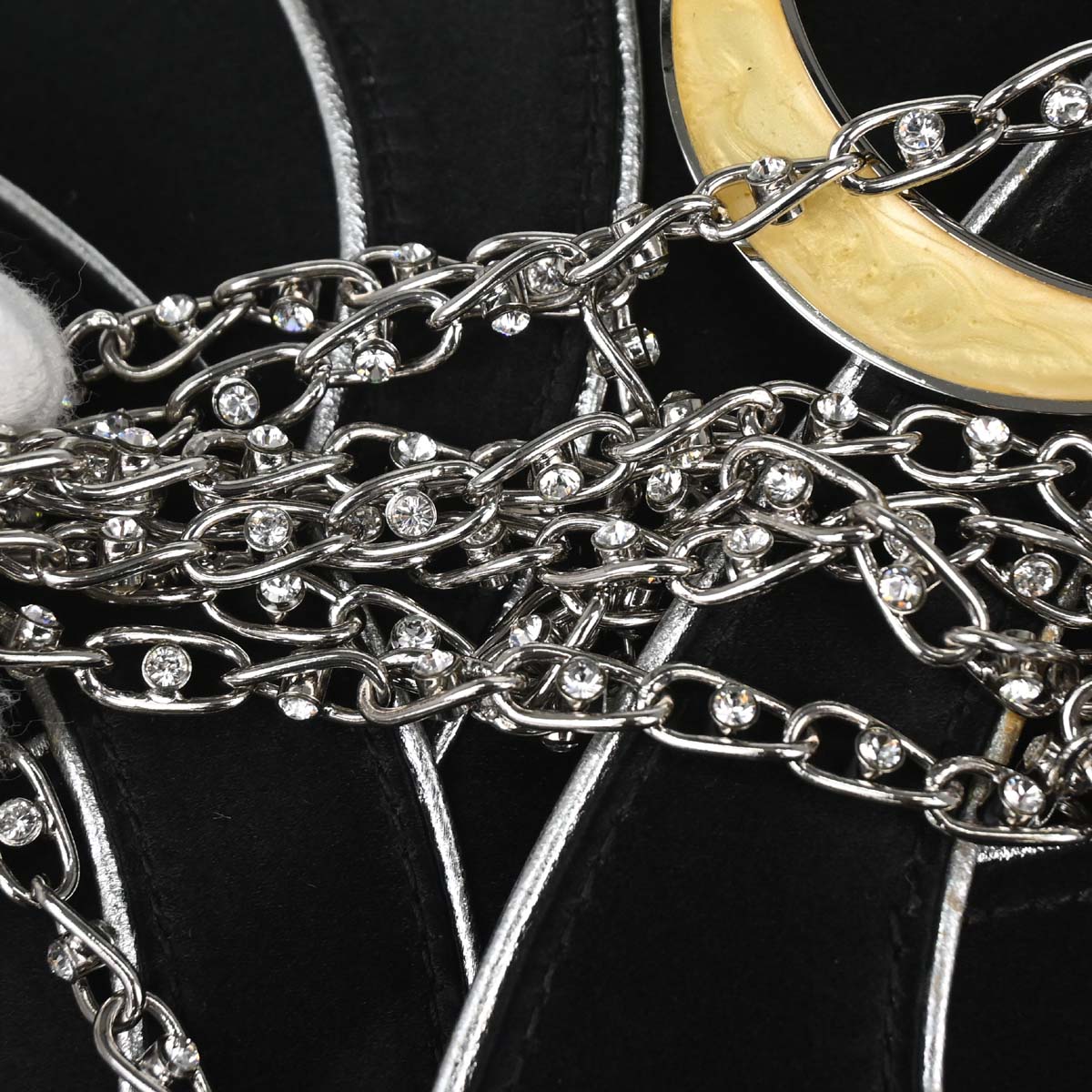 Christian Dior Black Satin Crystal Chain D Flap Shoulder Bag