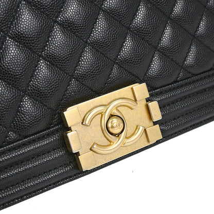 Boy Chanel 2018-2019 Black Caviar Skin Medium Chain Shoulder Bag