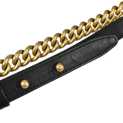 Boy Chanel 2018-2019 Black Caviar Skin Medium Chain Shoulder Bag