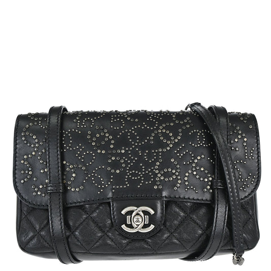 Chanel 2014 Black Lambskin Paris-Dallas Studded Flap Shoulder Bag