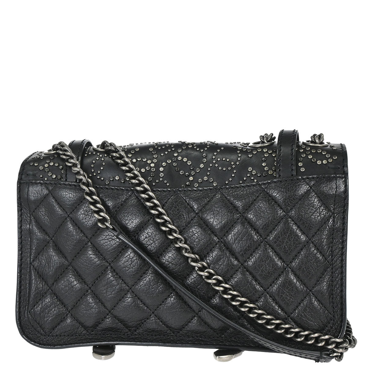 Chanel 2014 Black Lambskin Paris-Dallas Studded Flap Shoulder Bag