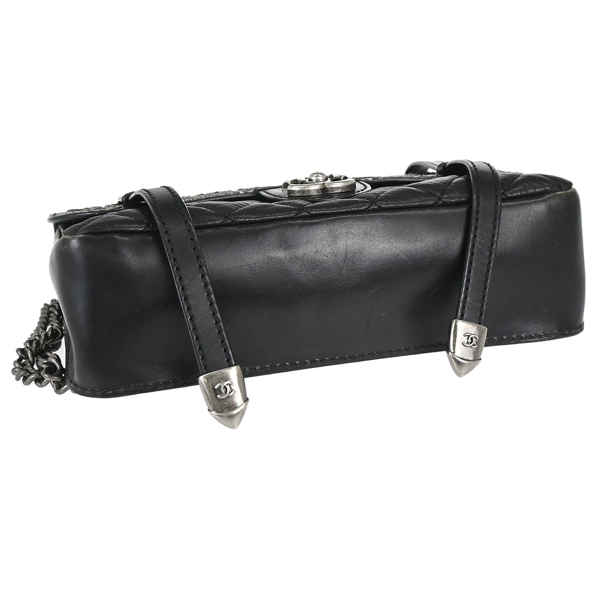 Chanel 2014 Black Lambskin Paris-Dallas Studded Flap Shoulder Bag