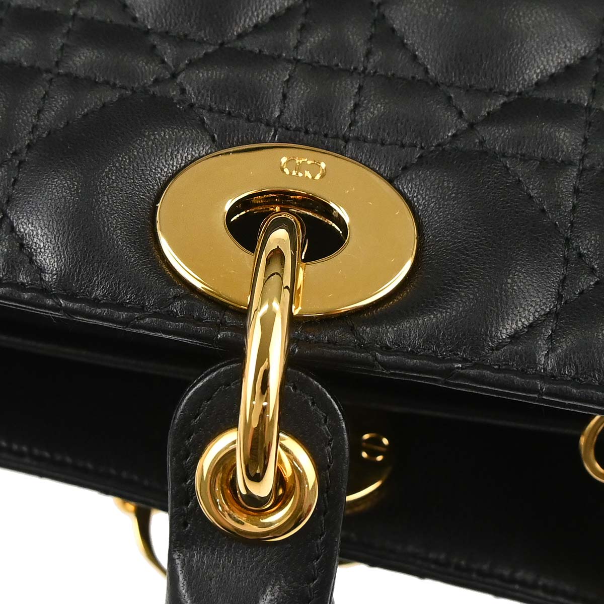 Christian Dior Black Lambskin Large Lady Dior Cannage 2way Shoulder Handbag
