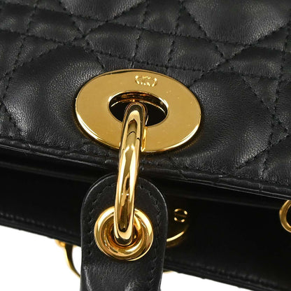 Christian Dior Black Lambskin Large Lady Dior Cannage 2way Shoulder Handbag