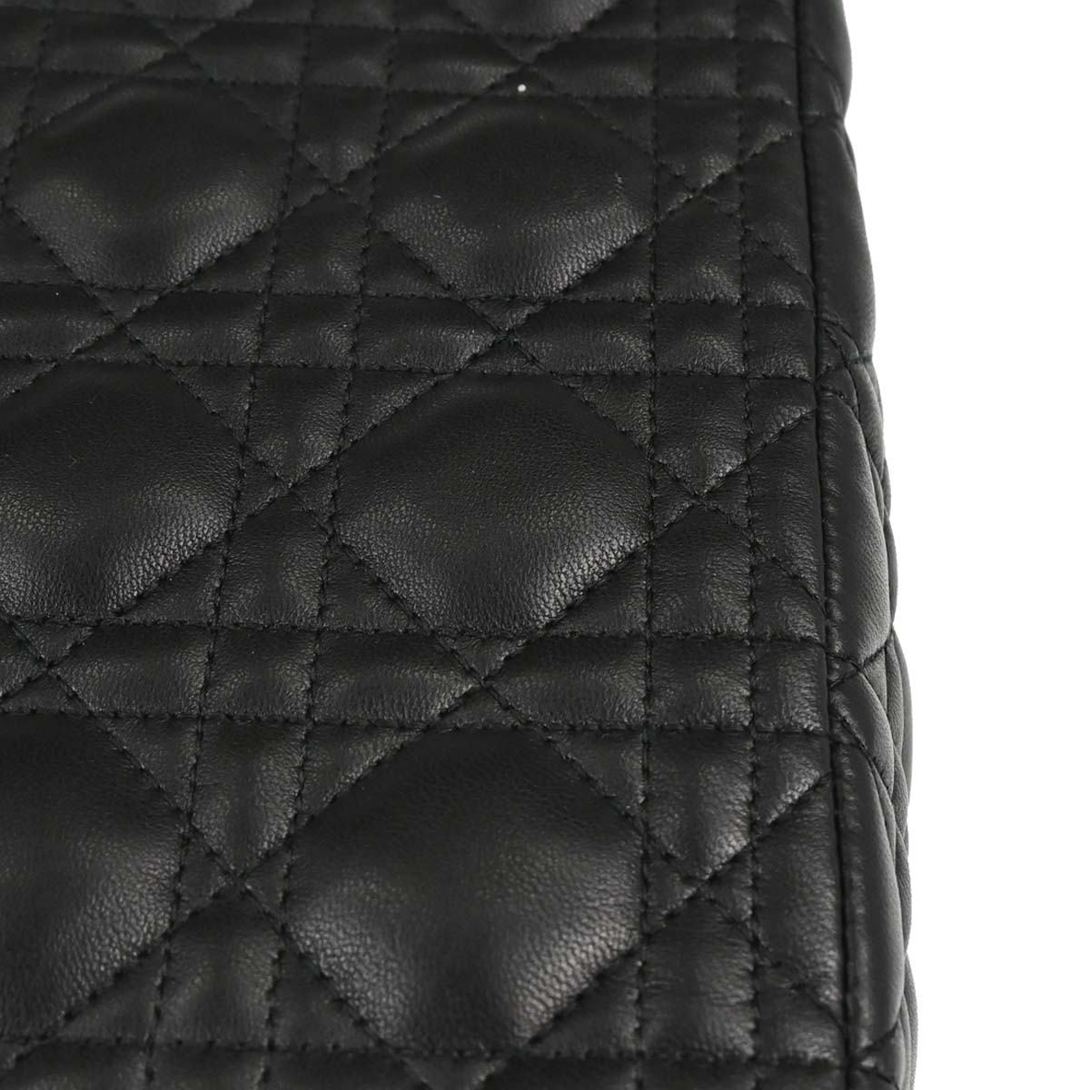 Christian Dior Black Lambskin Large Lady Dior Cannage 2way Shoulder Handbag