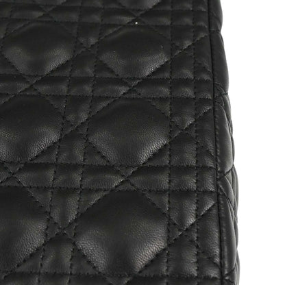 Christian Dior Black Lambskin Large Lady Dior Cannage 2way Shoulder Handbag