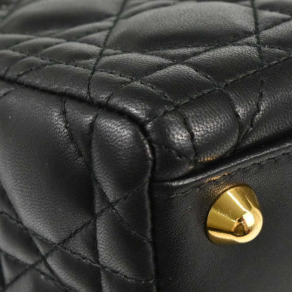 Christian Dior Black Lambskin Large Lady Dior Cannage 2way Shoulder Handbag