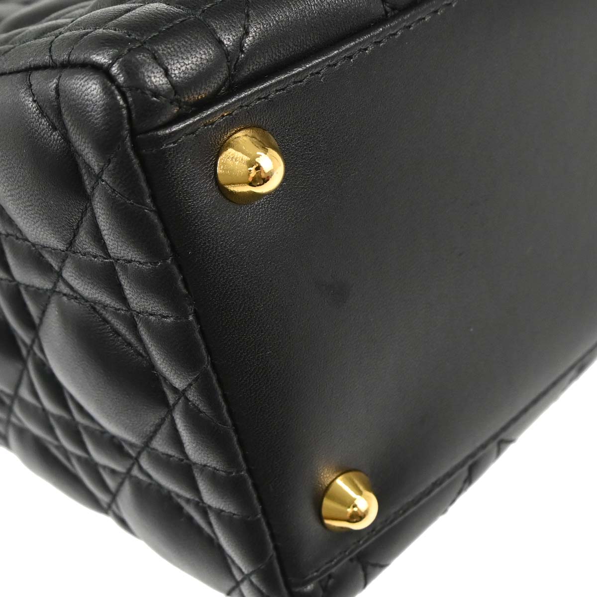 Christian Dior Black Lambskin Large Lady Dior Cannage 2way Shoulder Handbag
