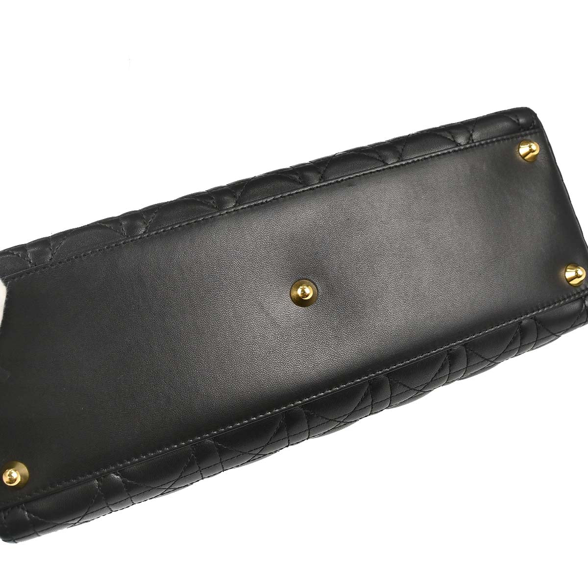 Christian Dior Black Lambskin Large Lady Dior Cannage 2way Shoulder Handbag