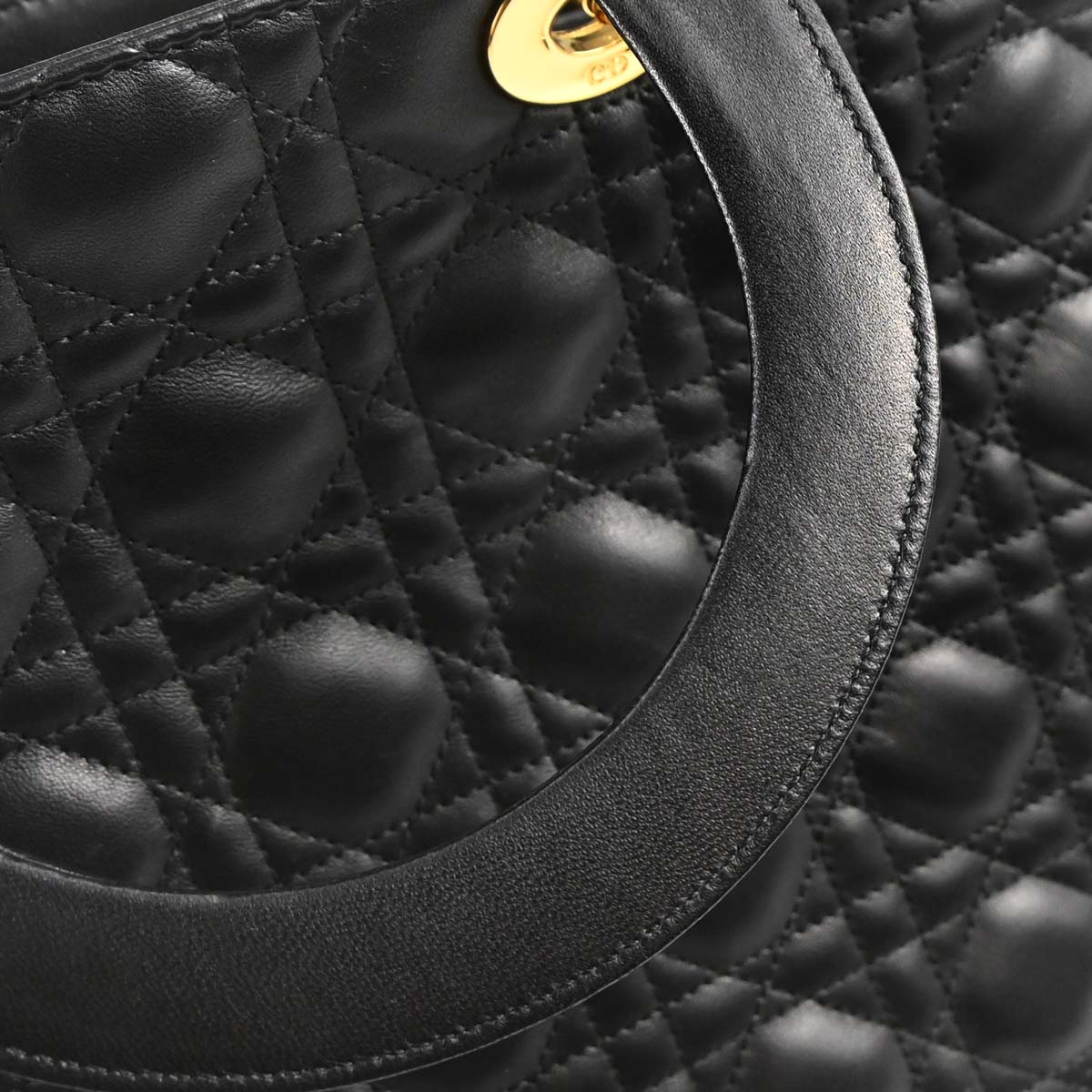 Christian Dior Black Lambskin Large Lady Dior Cannage 2way Shoulder Handbag