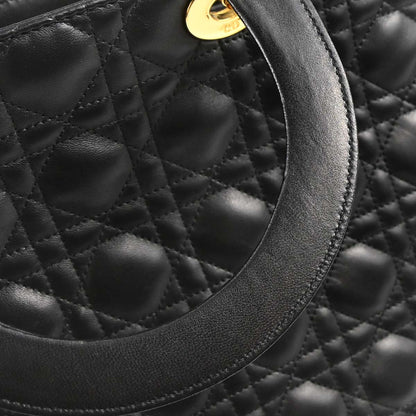Christian Dior Black Lambskin Large Lady Dior Cannage 2way Shoulder Handbag