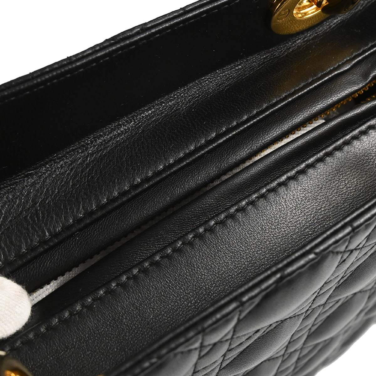Christian Dior Black Lambskin Large Lady Dior Cannage 2way Shoulder Handbag