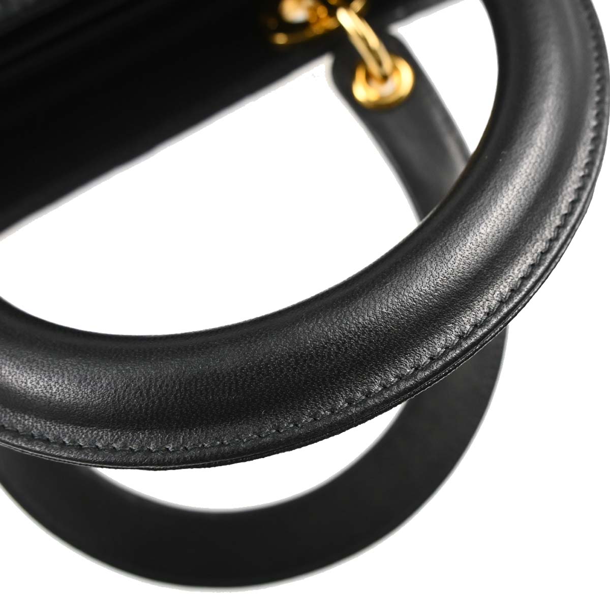 Christian Dior Black Lambskin Large Lady Dior Cannage 2way Shoulder Handbag