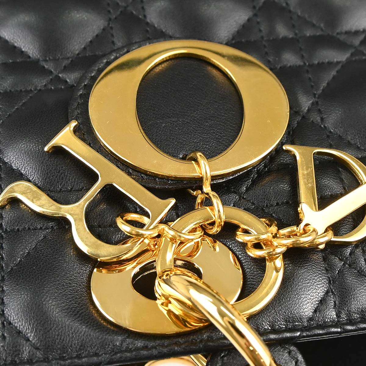 Christian Dior Black Lambskin Large Lady Dior Cannage 2way Shoulder Handbag