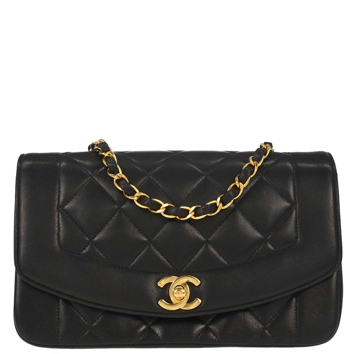 Chanel 1991-1994 Black Lambskin Small Diana Shoulder Bag