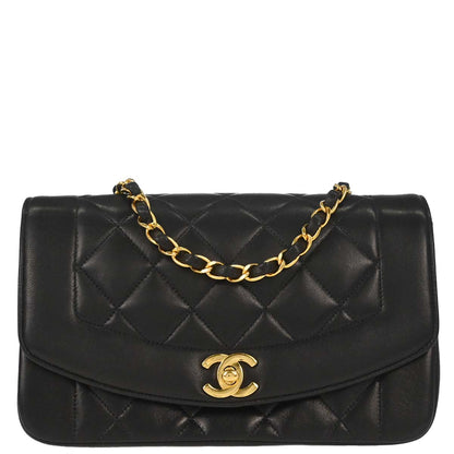Chanel 1991-1994 Black Lambskin Small Diana Shoulder Bag