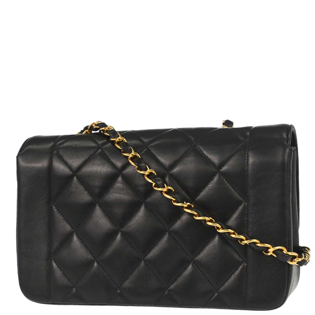 Chanel 1991-1994 Black Lambskin Small Diana Shoulder Bag