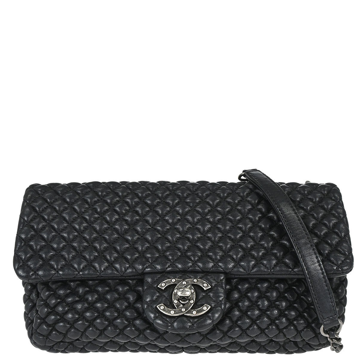 Chanel 2015-2016 Black Lambskin Bubble Quilted Shoulder Bag