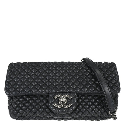 Chanel 2015-2016 Black Lambskin Bubble Quilted Shoulder Bag