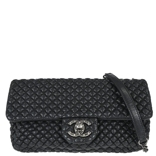 Chanel 2015-2016 Black Lambskin Bubble Quilted Shoulder Bag