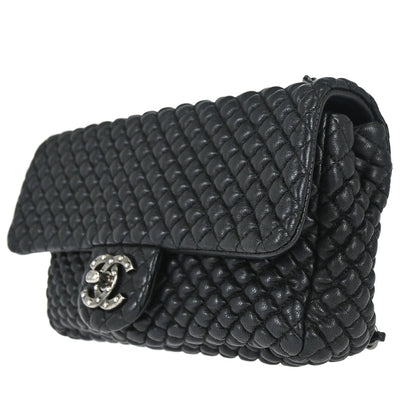Chanel 2015-2016 Black Lambskin Bubble Quilted Shoulder Bag