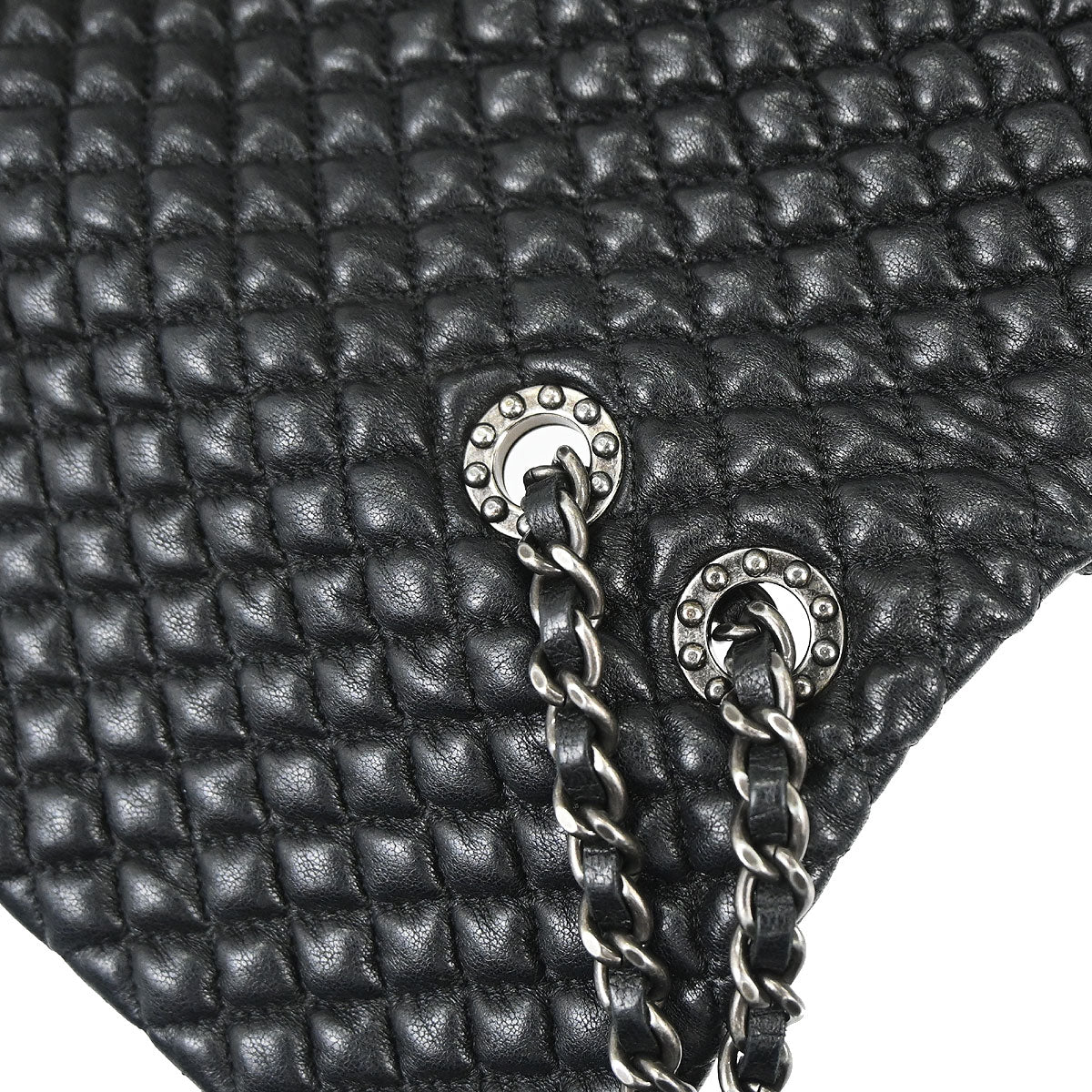 Chanel 2015-2016 Black Lambskin Bubble Quilted Shoulder Bag