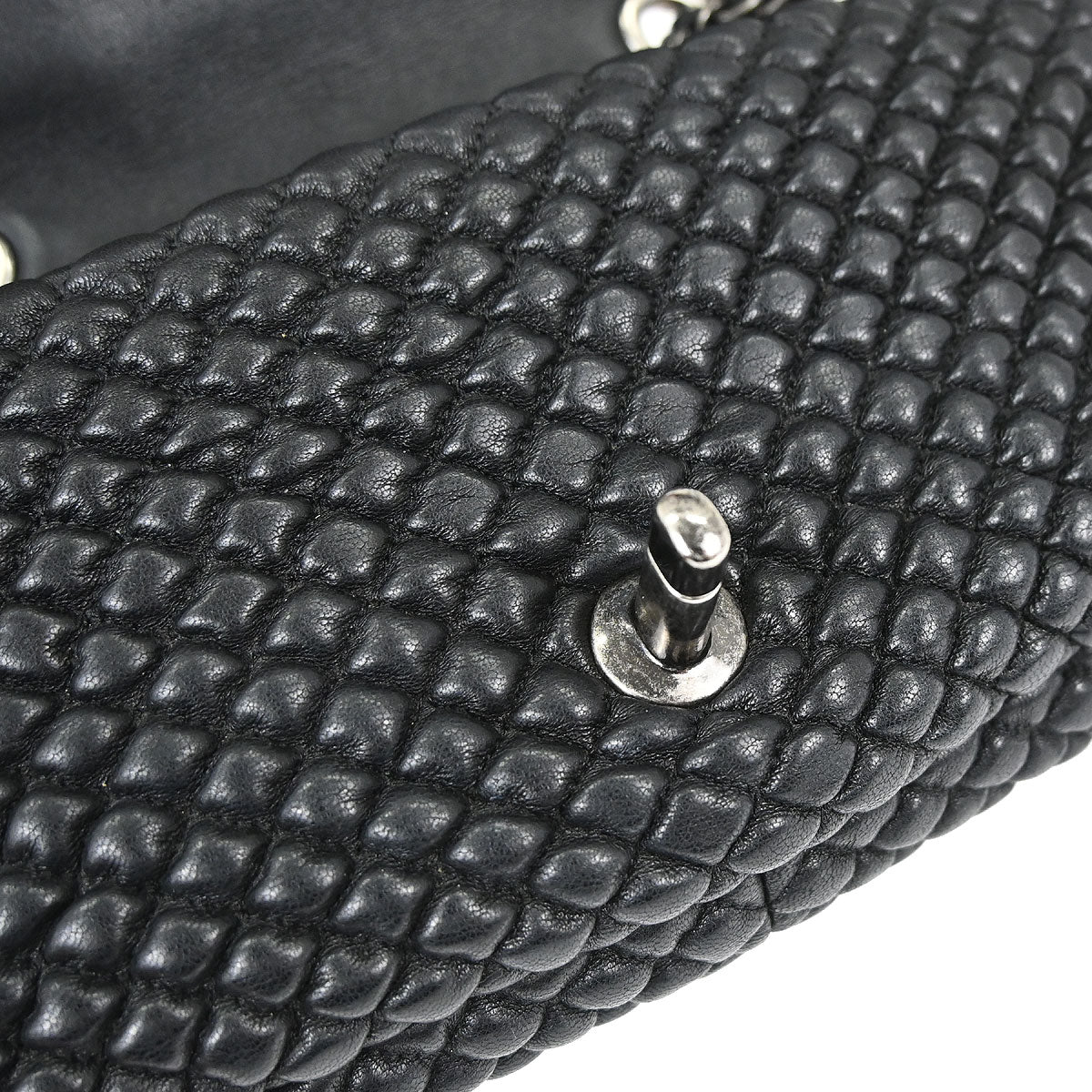 Chanel 2015-2016 Black Lambskin Bubble Quilted Shoulder Bag
