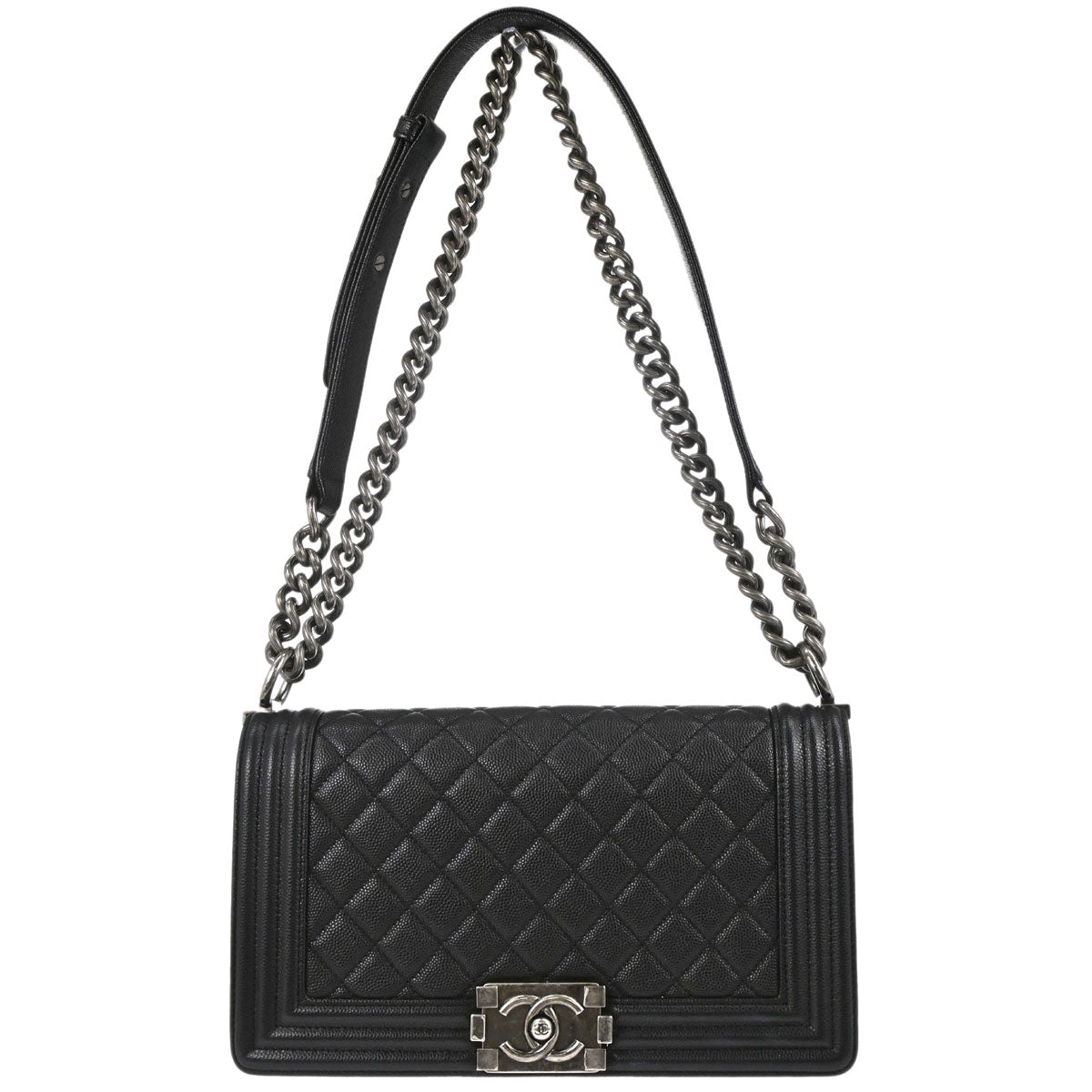 Boy Chanel 2017 Black Caviar Skin Medium Shoulder Bag