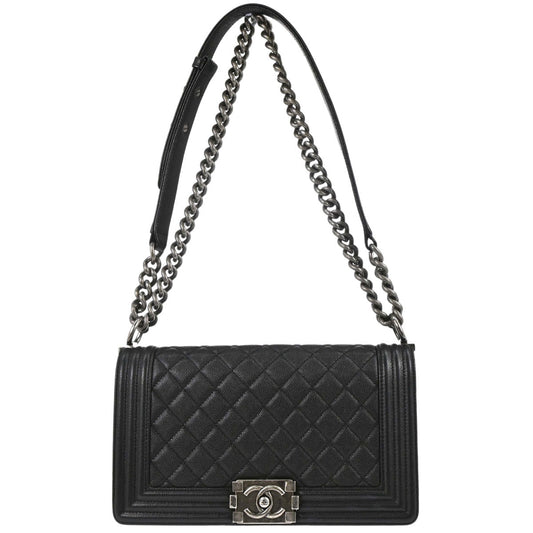 Boy Chanel 2017 Black Caviar Skin Medium Shoulder Bag
