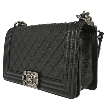 Boy Chanel 2017 Black Caviar Skin Medium Shoulder Bag
