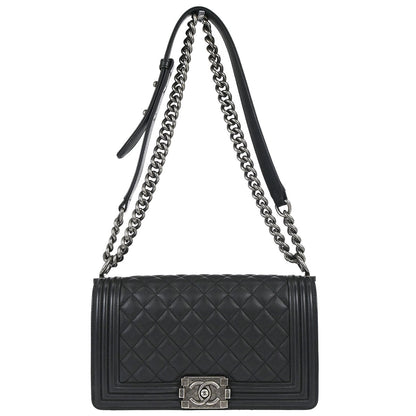 Boy Chanel Black Lambskin Medium Chain Shoulder Bag
