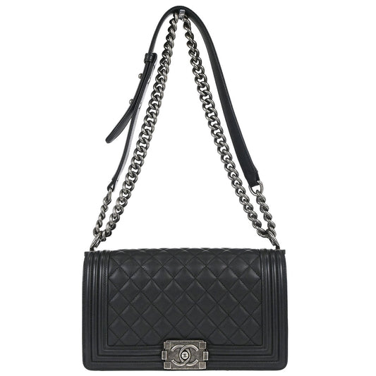Boy Chanel Black Lambskin Medium Chain Shoulder Bag