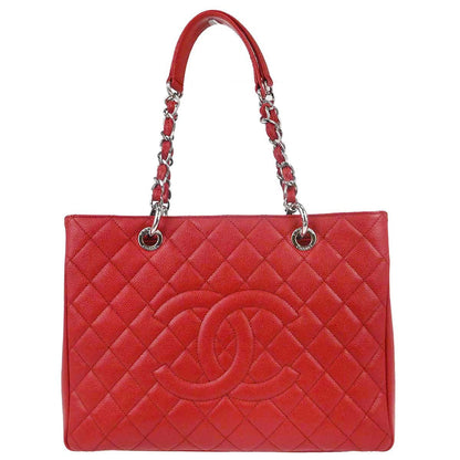 Chanel Red Caviar Skin Grand Shopping Tote GST Chain Handbag