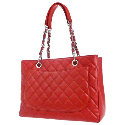 Chanel Red Caviar Skin Grand Shopping Tote GST Chain Handbag