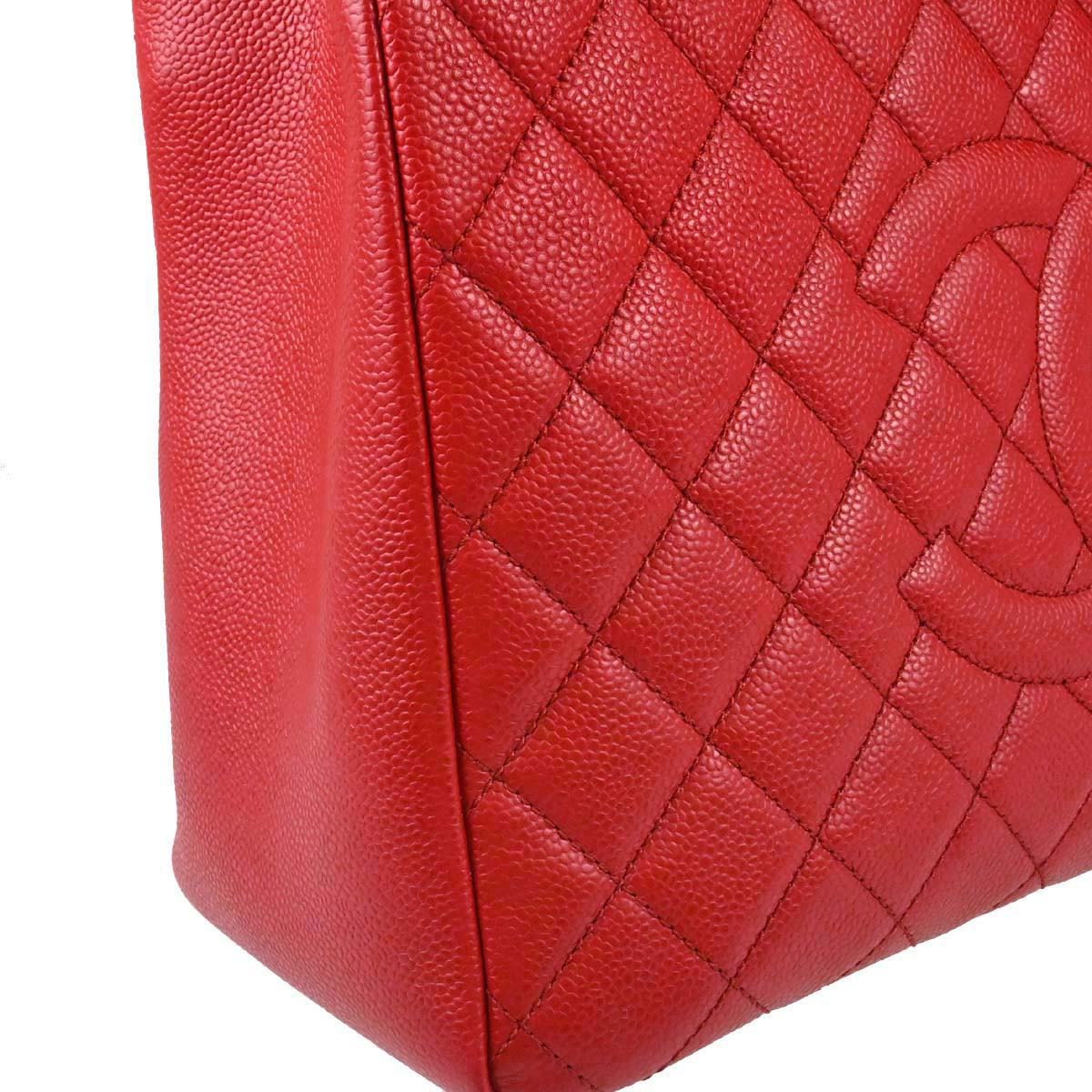 Chanel Red Caviar Skin Grand Shopping Tote GST Chain Handbag