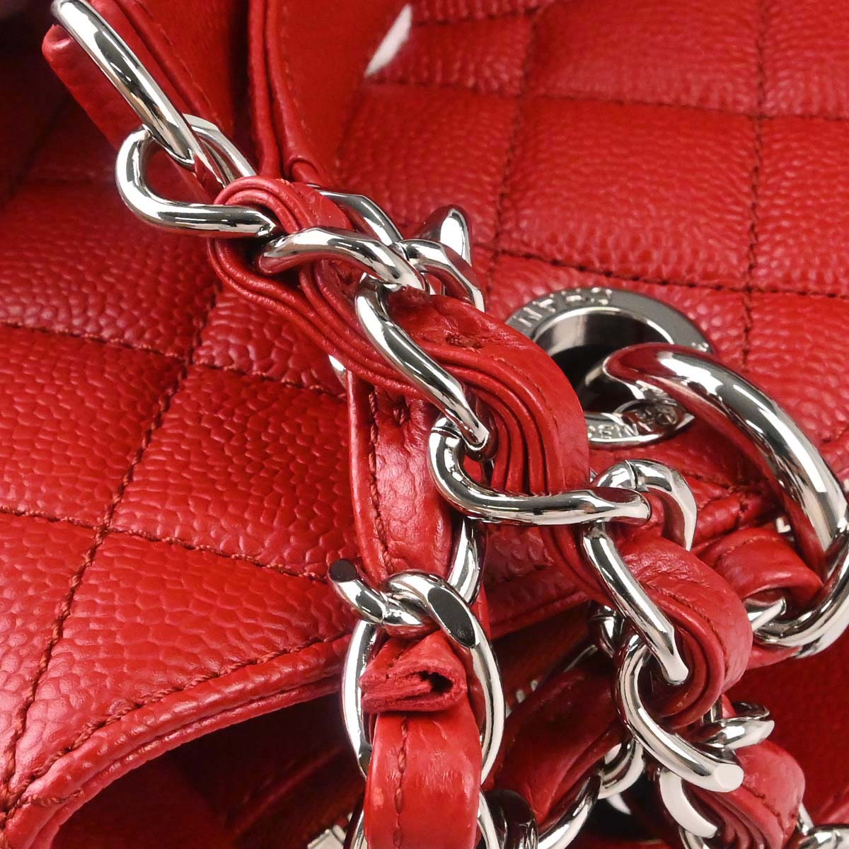 Chanel Red Caviar Skin Grand Shopping Tote GST Chain Handbag