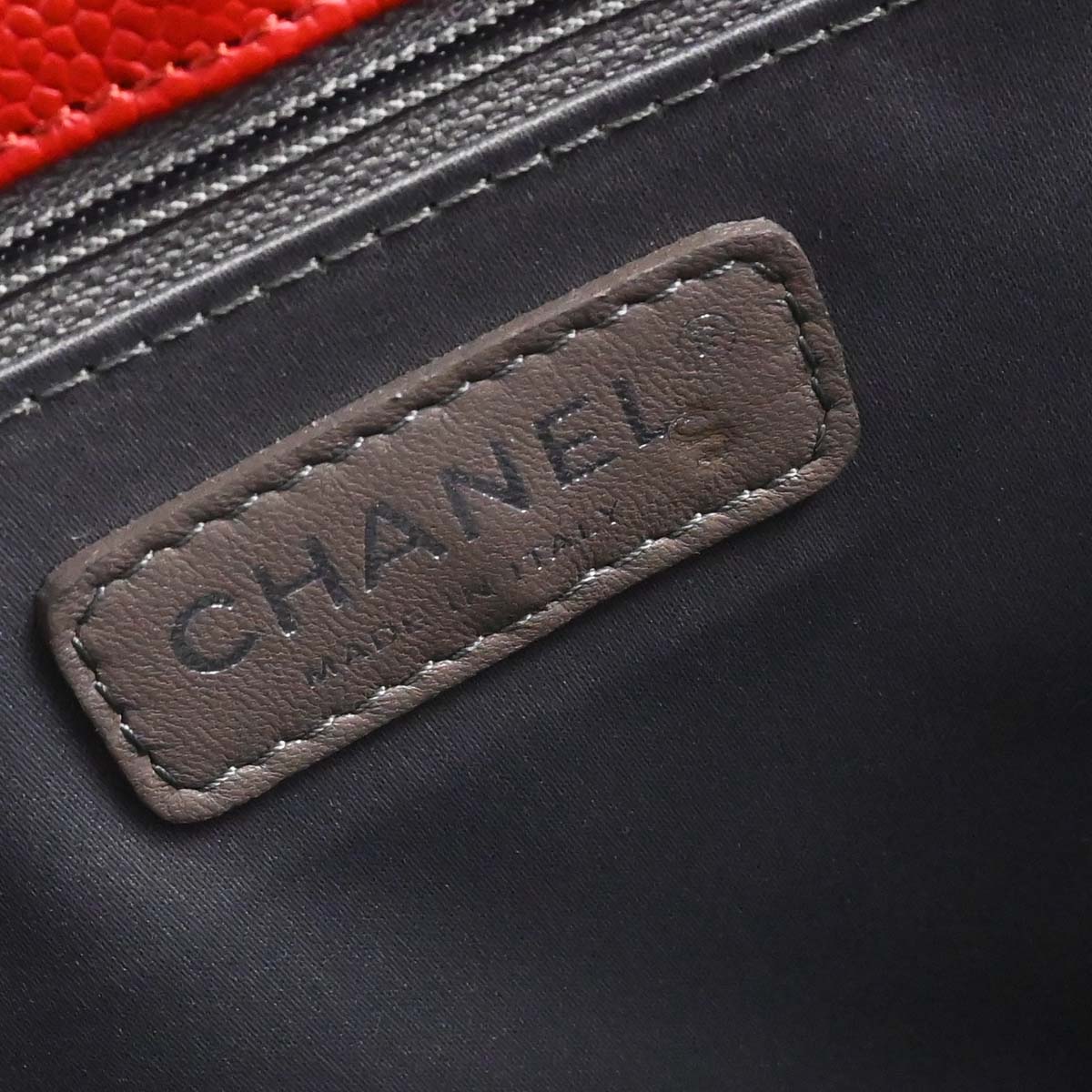Chanel Red Caviar Skin Grand Shopping Tote GST Chain Handbag