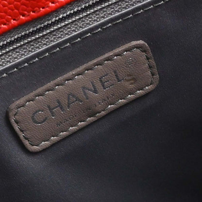 Chanel Red Caviar Skin Grand Shopping Tote GST Chain Handbag