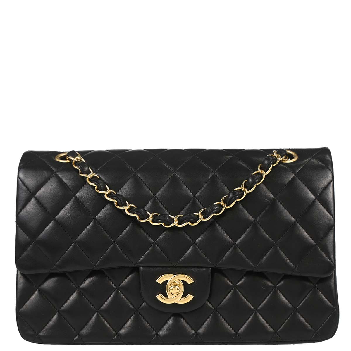 Chanel 2009-2010 Black Lambskin Medium Classic Double Flap Shoulder Bag
