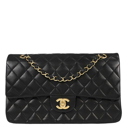 Chanel 2009-2010 Black Lambskin Medium Classic Double Flap Shoulder Bag