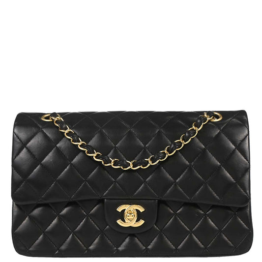 Chanel 2009-2010 Black Lambskin Medium Classic Double Flap Shoulder Bag