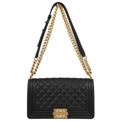 Boy Chanel Black Caviar Skin Medium Chain Shoulder Bag
