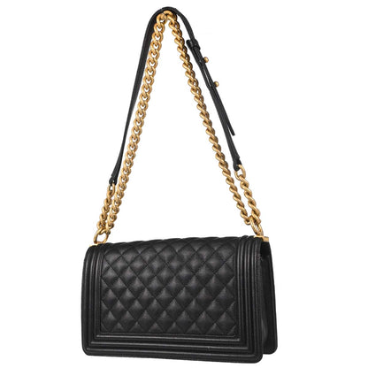 Boy Chanel Black Caviar Skin Medium Chain Shoulder Bag