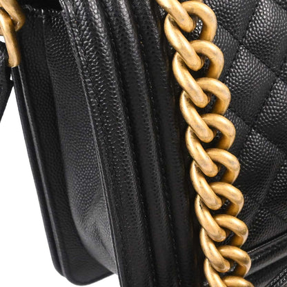 Boy Chanel Black Caviar Skin Medium Chain Shoulder Bag