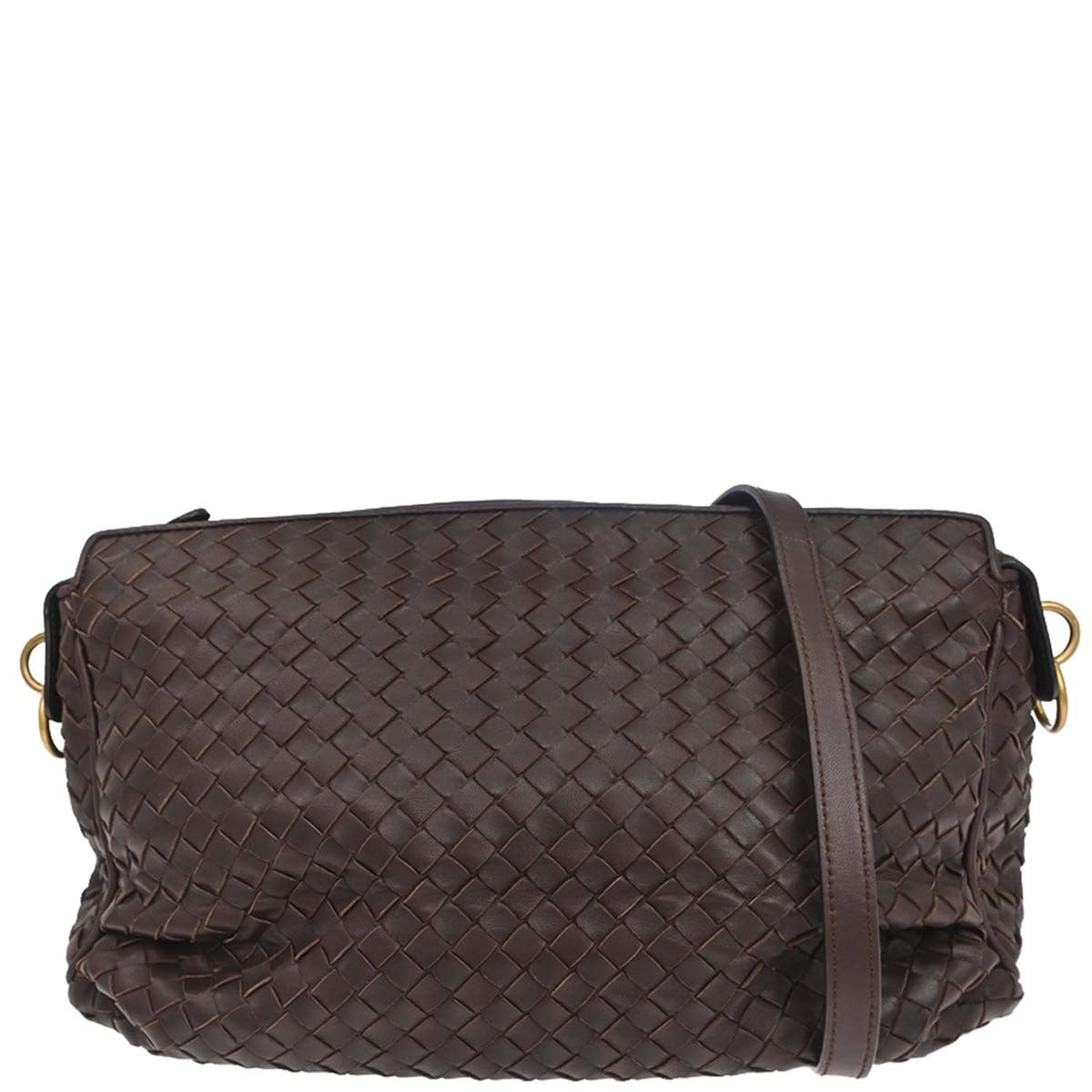 Bottega Veneta Brown Lambskin Intrecciato Shoulder Bag