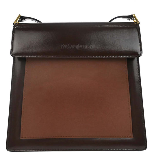 Yves Saint Laurent Brown Leather Nylon Shoulder Bag