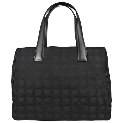 Chanel 2005-2006 Black Jacquard Nylon Travel Line Tote Handbag